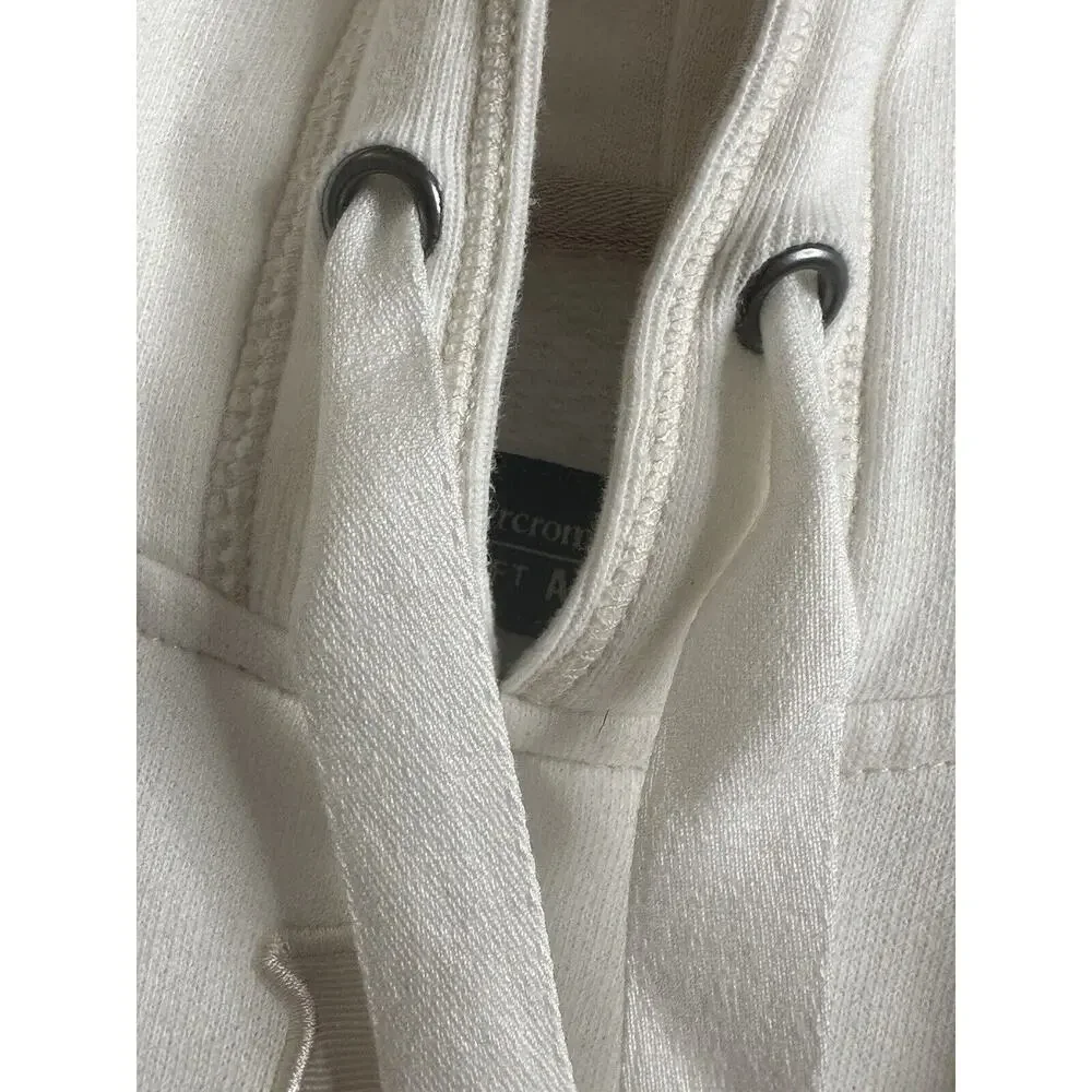 Abercrombie and Fitch Cream Cropped Hoodie XS Embroidered‎ Logo Pullover